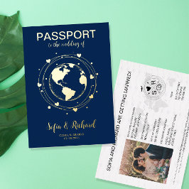 Passport Wedding Destination Gold Foil Wereldkaart Folie Uitnodiging