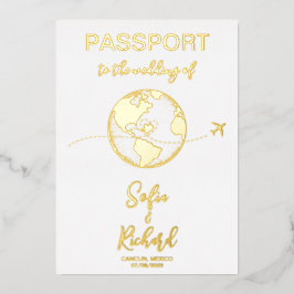 Passport Wedding Destination Gold Foil Wereldkaart Folie Uitnodiging