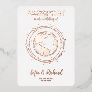 Passport Wedding Destination Gold Foil Wereldkaart Folie Uitnodiging