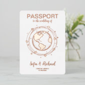 Passport Wedding Destination Gold Foil Wereldkaart Folie Uitnodiging (Staand Voorkant)