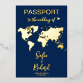 Passport Wedding Destination Gold Foil Wereldkaart Folie Uitnodiging (Voorkant)
