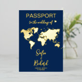 Passport Wedding Destination Gold Foil Wereldkaart Folie Uitnodiging (Staand Voorkant)