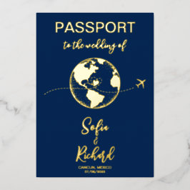 Passport Wedding Destination Gold Foil Wereldkaart Folie Uitnodiging