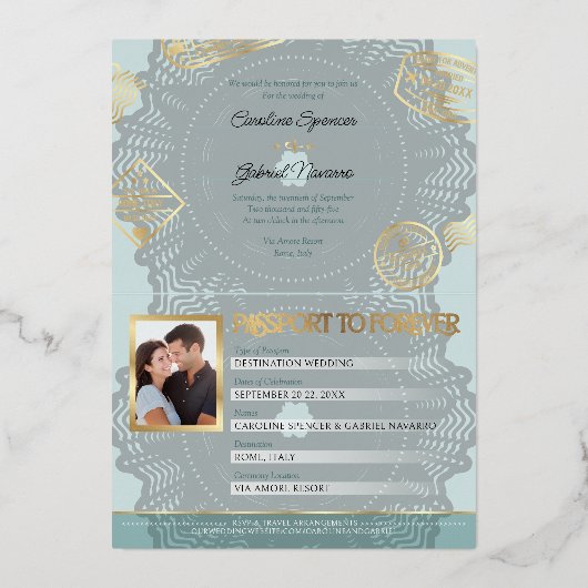 Passport Wedding Foil Invitation Folie Uitnodiging (Achterkant)