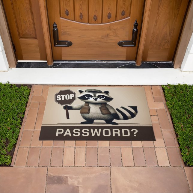 Password? Stopp! Humorvolle Waschbär Türsteher Deurmat (Buiten)