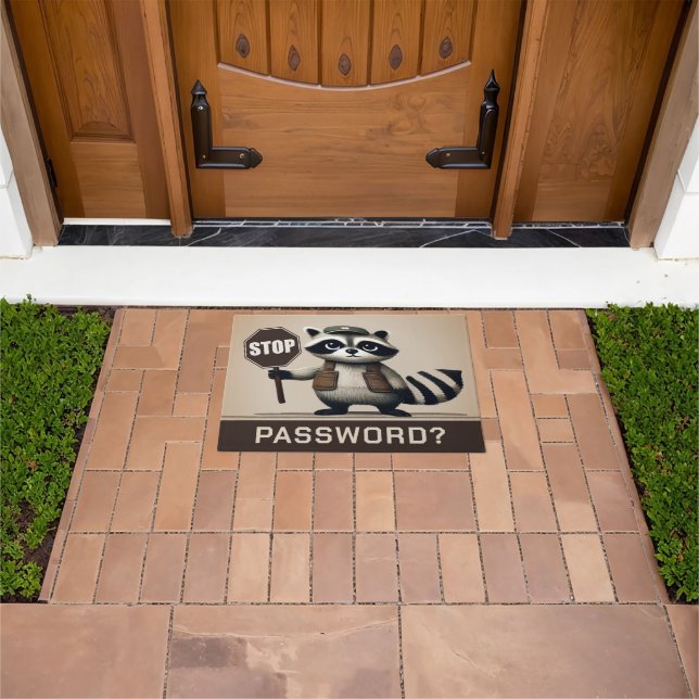 Password? Stopp! Humorvolle Waschbär Türsteher Deurmat (Buiten)