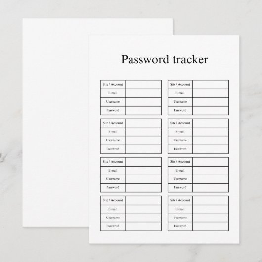 Password tracker notitiekaartje (Voorkant / Achterkant)