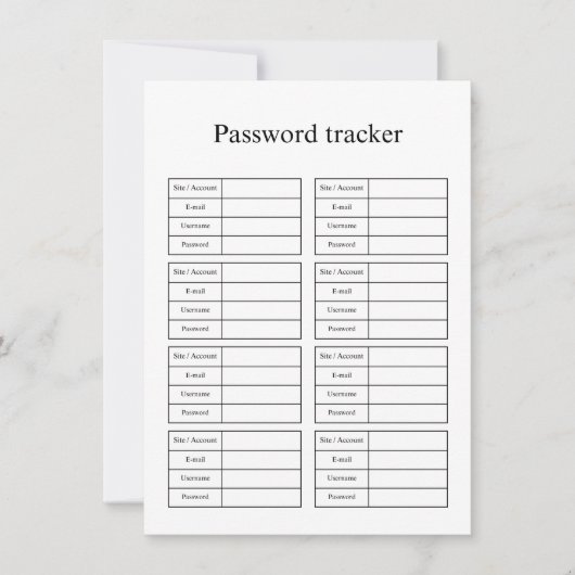 Password tracker notitiekaartje (Voorkant)