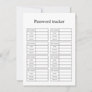 Password tracker notitiekaartje