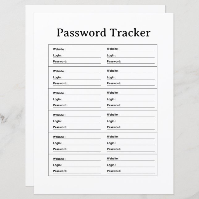 PASSWORD TRACKER TEMPLATE (Voorkant / Achterkant)