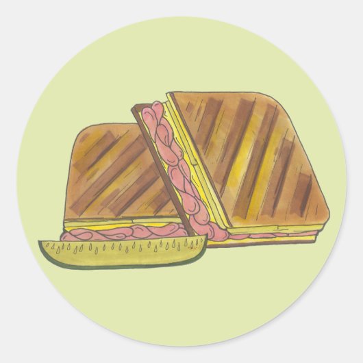 Past Cuban Sandwich Ham Cheese Salami Pickle Ronde Sticker (Voorkant)