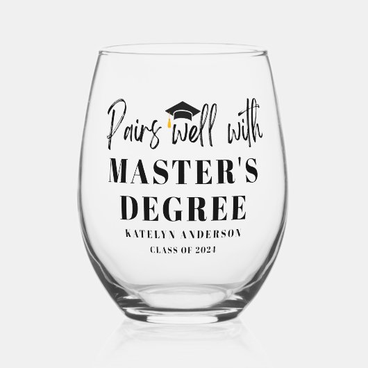 Past goed bij afstudeergeschenk voor masterdiploma wijnglas zonder voet (Voorkant)