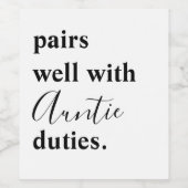 Past goed bij Tante Plichten Baby Aankondiging Wijn Etiket (Enkel label)