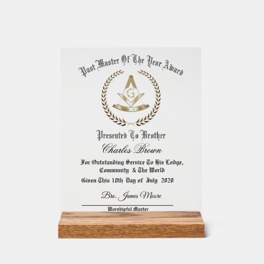 Past Master of the Year Award Acryl Bord (Voorkant)