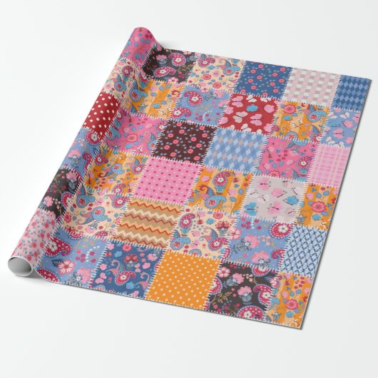 Past naadloos patchwerkpatroon aan cadeaupapier (Uitgerold)