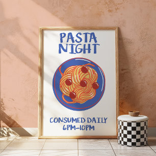 Pasta Avond Retro Keuken Grappige Voedsel Muur Pos Poster