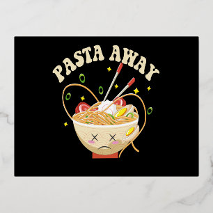 Pasta Away Funny Noodles Kawaii Japans esthetisch Folie Uitnodiging Briefkaart