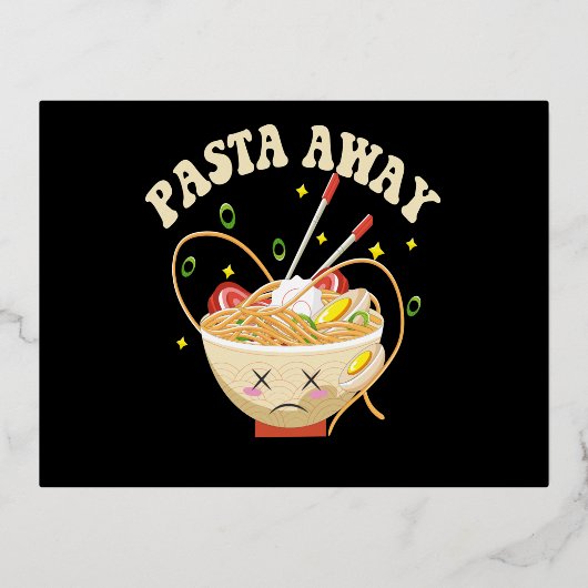 Pasta Away Funny Noodles Kawaii Japans esthetisch Folie Uitnodiging Briefkaart (Voorkant)