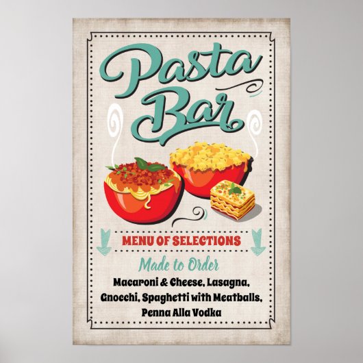 Pasta Bar Party-teken Poster (Voorkant)