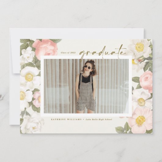  pasta bloemen Beige Foto Afstuderen Aankondiging (Voorkant)