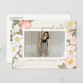  pasta bloemen Beige Foto Afstuderen Aankondigingskaart (Voorkant / Achterkant)