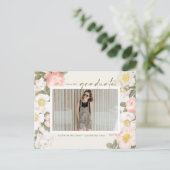  pasta bloemen Beige Foto Afstuderen Aankondigingskaart (Staand voorkant)