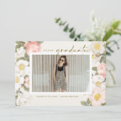  pasta bloemen Beige Foto Afstuderen Kaart (Staand voorkant)