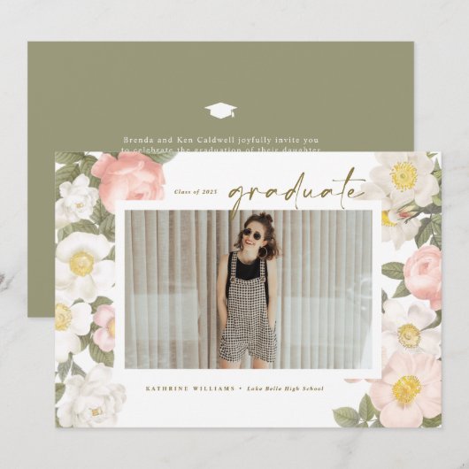  pasta bloemen White Photo Afstuderen Kaart (Voorkant / Achterkant)