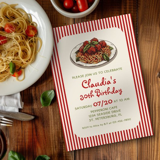 Pasta Diner Italiaanse Verjaardag Uitnodiging