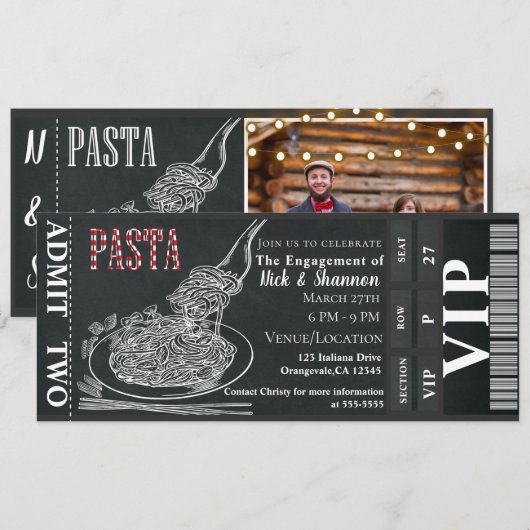 Pasta-diner Krijtje Bruiloft Foto Ticket Kaart (Voorkant / Achterkant)
