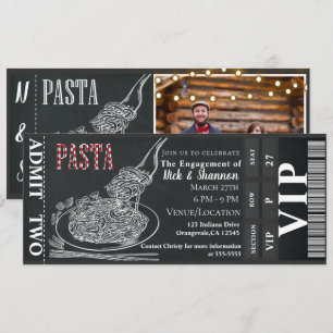 Pasta-diner Krijtje Bruiloft Foto Ticket Kaart