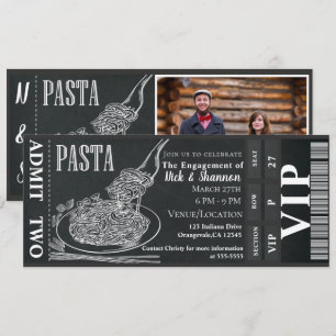 Pasta-diner Krijtje Bruiloft Foto Ticket Kaart