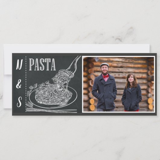 Pasta Dinner Chalk Verloving Diner Foto Ticket Kaart (Achterkant)
