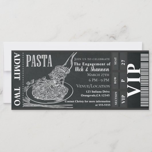 Pasta Dinner Chalk Verloving Diner Foto Ticket Kaart (Voorkant)