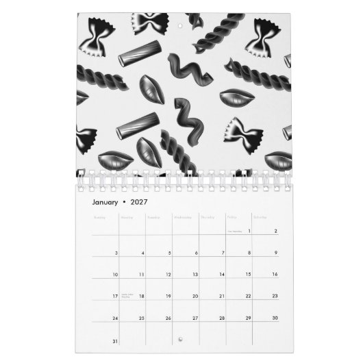 Pasta Diversiteit Grijs Eten Italië Liefhebber Foo Kalender (Jan 2027)