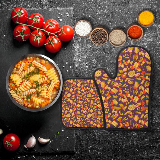 Pasta en groenten paarse ovenwant & pannenlap set