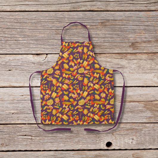 Pasta en groenten paarse schort