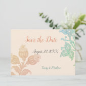  pasta Floral Peach Green Weddind Save The Date (Staand voorkant)