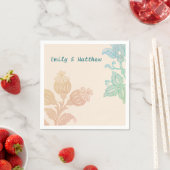  pasta Floral Peach Green Wedding Napkins Servet (Insitu)