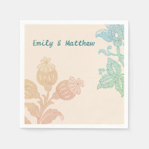  pasta Floral Peach Green Wedding Napkins