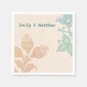 pasta Floral Peach Green Wedding Napkins Servet