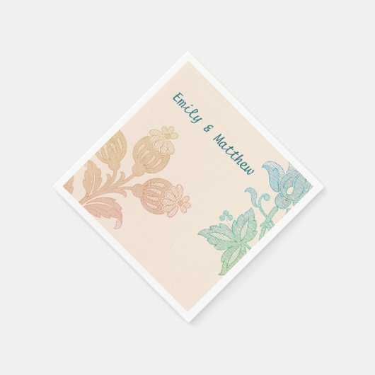  pasta Floral Peach Green Wedding Napkins Servet (Hoek)