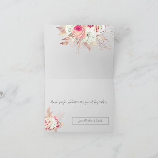  pasta Floral Roos Hartelijk dank Bedankkaart (Binnen)