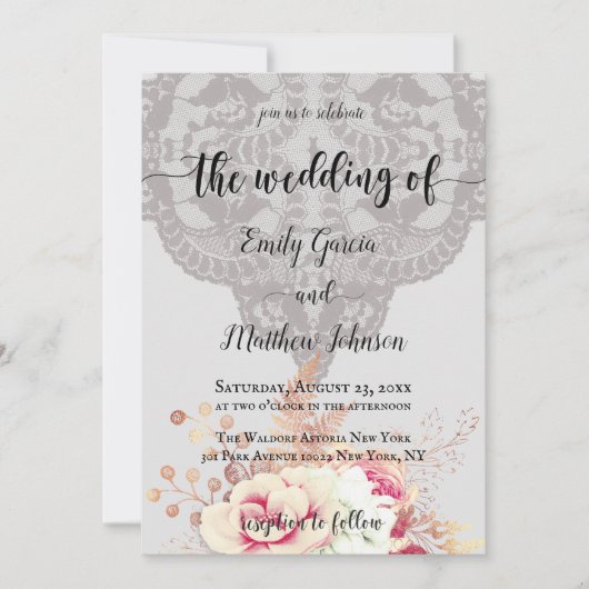  pasta Floral Roos Style Wedding Kaart (Voorkant)