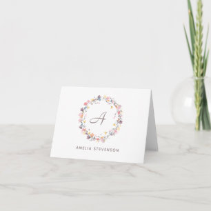 pasta Floral Wreatmonogram op maat Notitiekaartje