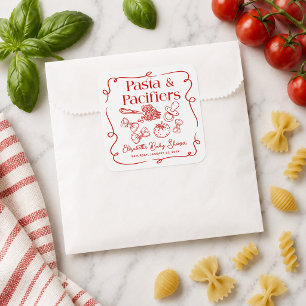 Pasta & Foppertjes Hand Getekende Italiaanse Baby Vierkante Sticker