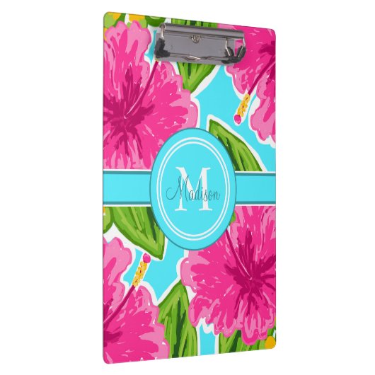  pasta Hibiscus Motif Name Monogram Klembord (Rechts)