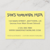 Pasta is een Italiaans voedselkookrestaurant Visitekaartje (Achterkant)