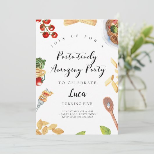 Pasta Italiaans diner verjaardagsuitnodiging Kaart (Staand voorkant)