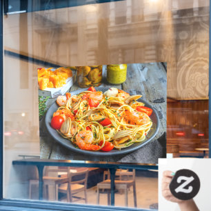 Pasta met Zeevruchten Garnalen Mosselen Kruiden 2 Raamsticker